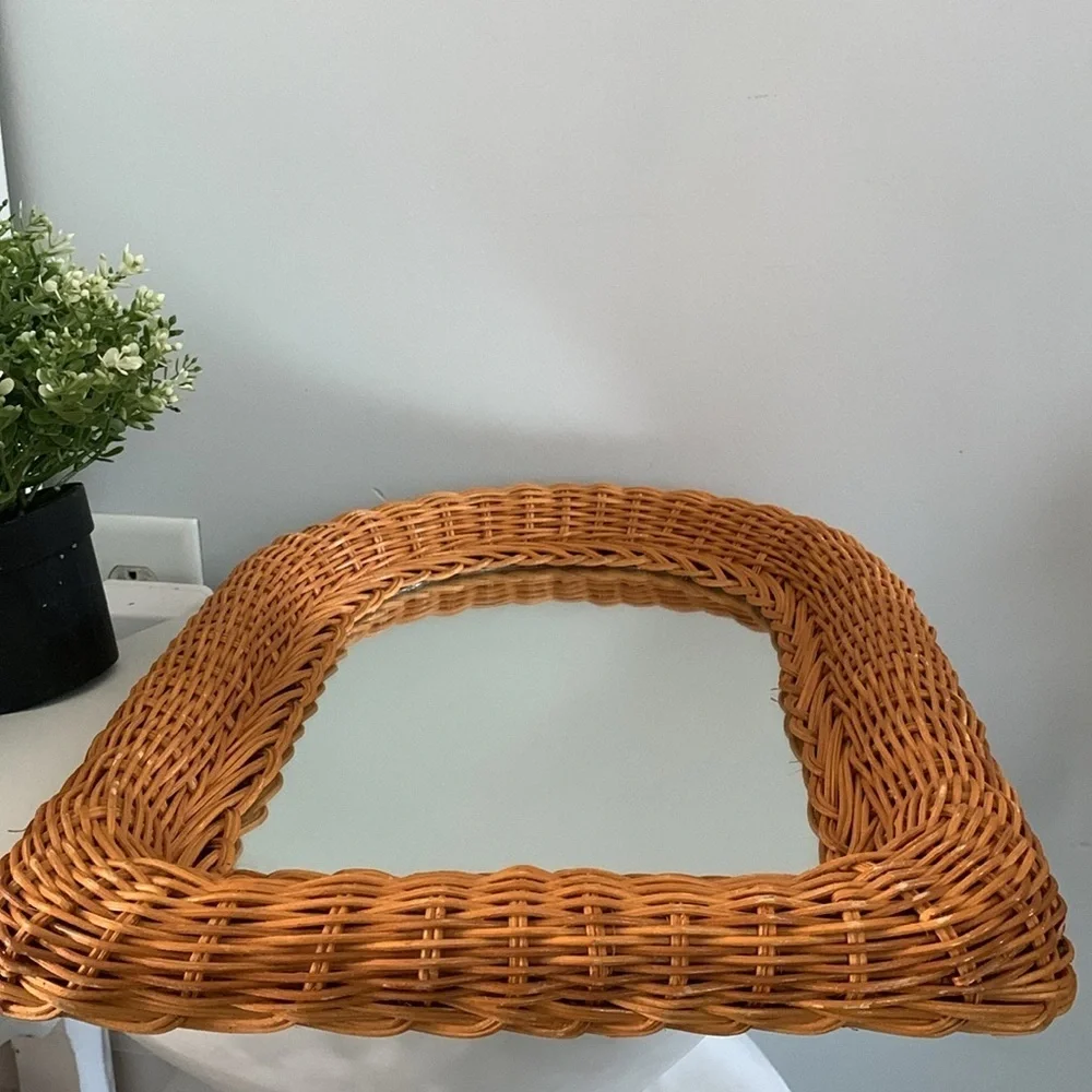 Bohemian Wicker Arch‎ Mirror wall decor tan rattan traditional kids home decor